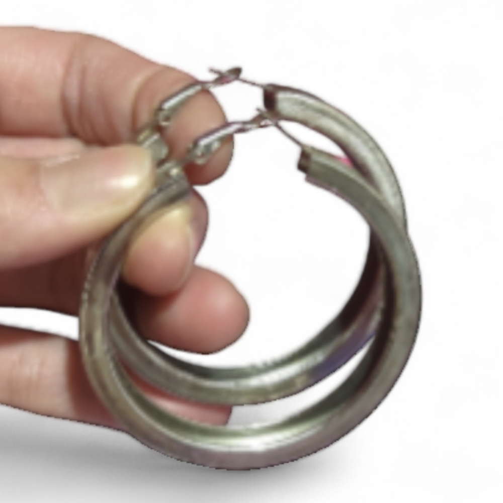 Vintage 80s Silver Tone Hoop Earrings – Chunky Statement Style